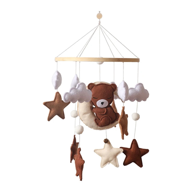 Baby Wooden Comfort Moon Bear Wind Chime Pendant Crib Mobiles