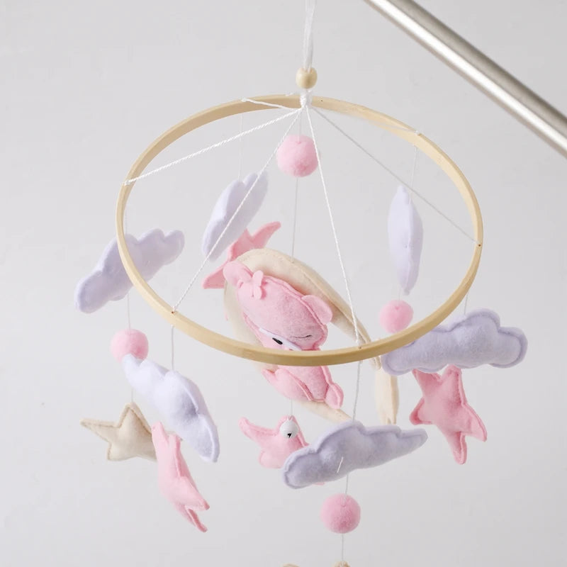 Baby Wooden Comfort Moon Bear Wind Chime Pendant Crib Mobiles