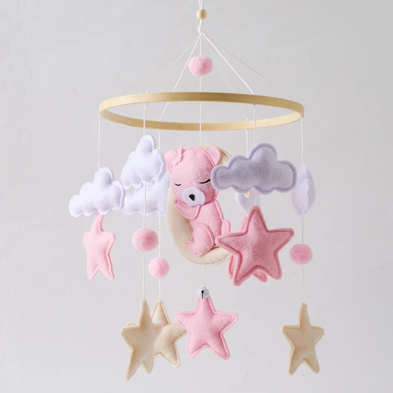 Baby Wooden Comfort Moon Bear Wind Chime Pendant Crib Mobiles