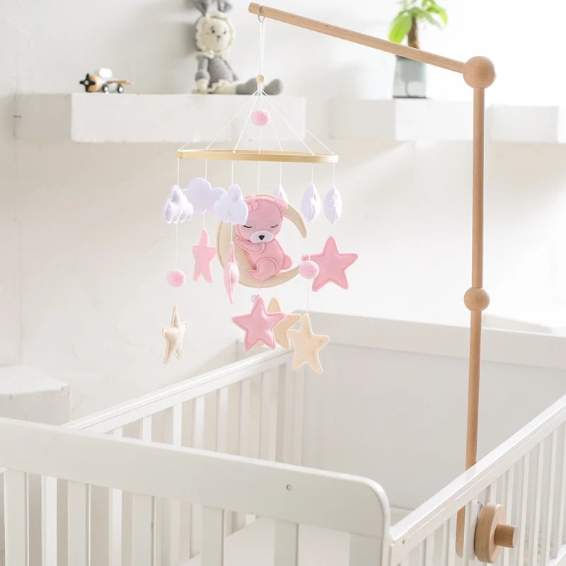 Baby Wooden Comfort Moon Bear Wind Chime Pendant Crib Mobiles
