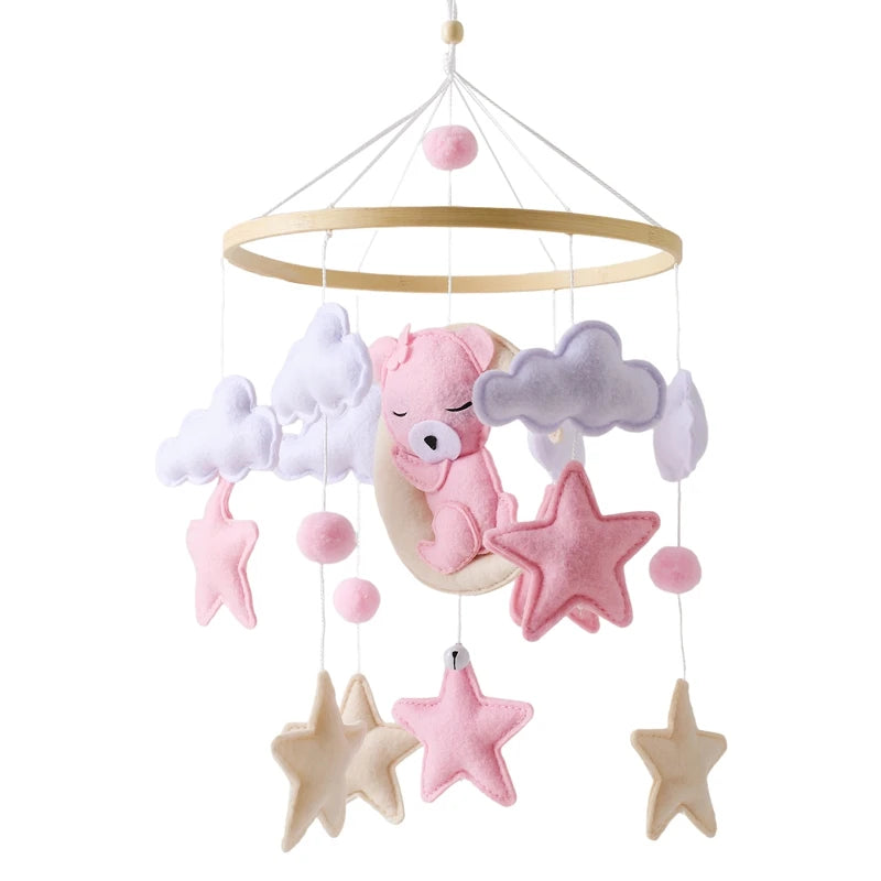 Baby Wooden Comfort Moon Bear Wind Chime Pendant Crib Mobiles