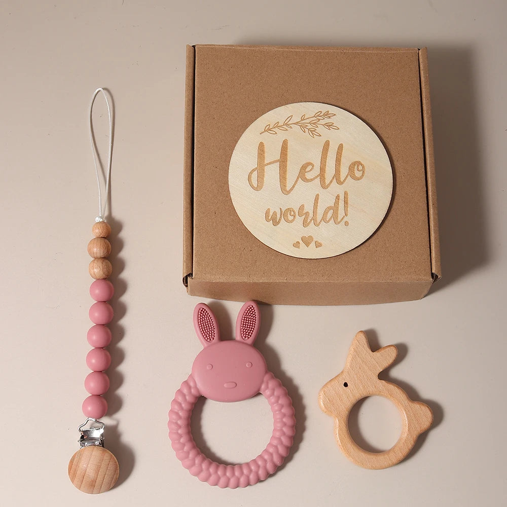 Newborn Baby 4pc Silicone Bunny Teether Gift Set