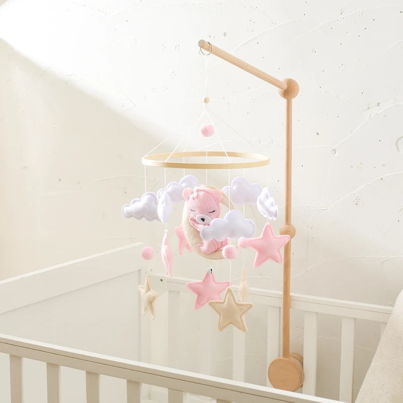 Baby Wooden Comfort Moon Bear Wind Chime Pendant Crib Mobiles
