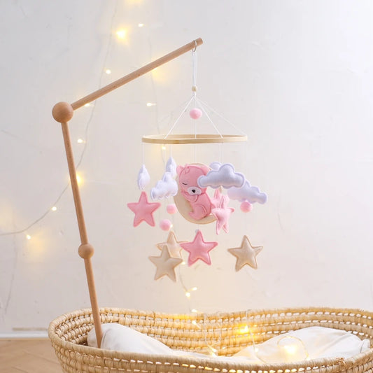 Baby Wooden Comfort Moon Bear Wind Chime Pendant Crib Mobiles