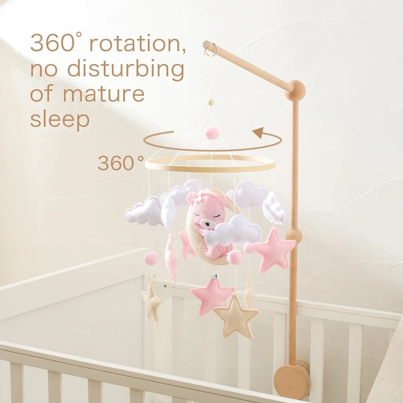 Baby Wooden Comfort Moon Bear Wind Chime Pendant Crib Mobiles