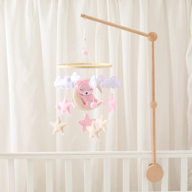 Baby Wooden Comfort Moon Bear Wind Chime Pendant Crib Mobiles