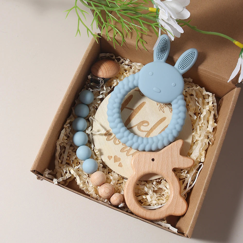 Newborn Baby 4pc Silicone Bunny Teether Gift Set