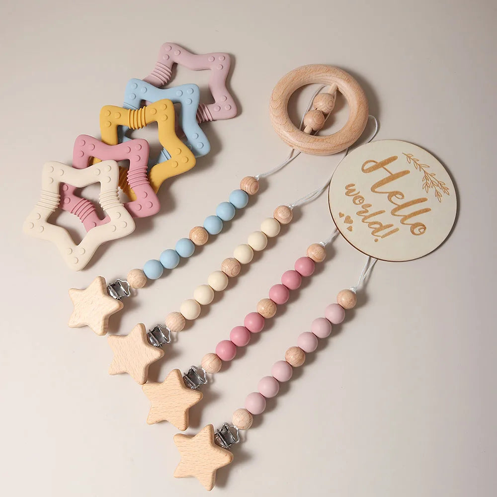 Newborn Baby 4pc Silicone Star Teether Gift Set