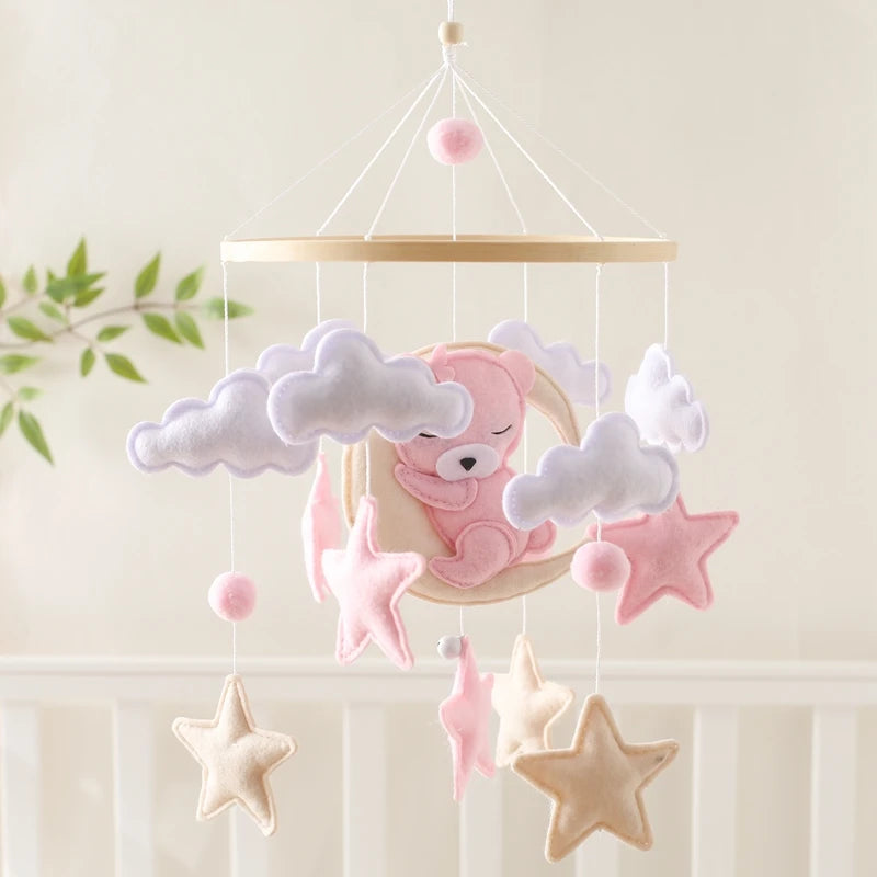 Baby Wooden Comfort Moon Bear Wind Chime Pendant Crib Mobiles