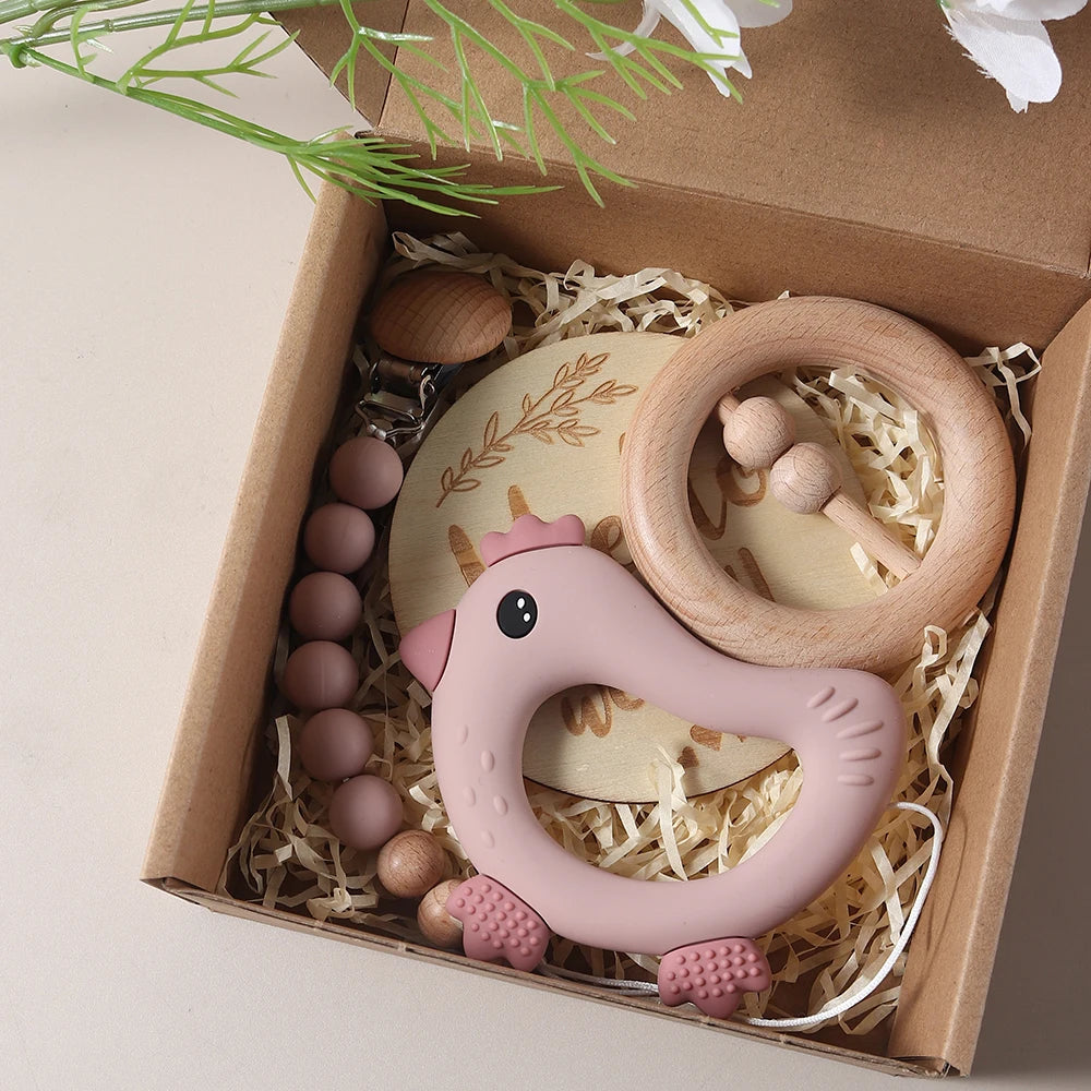 Newborn Baby 4pc Silicone Chick Teether Gift Set