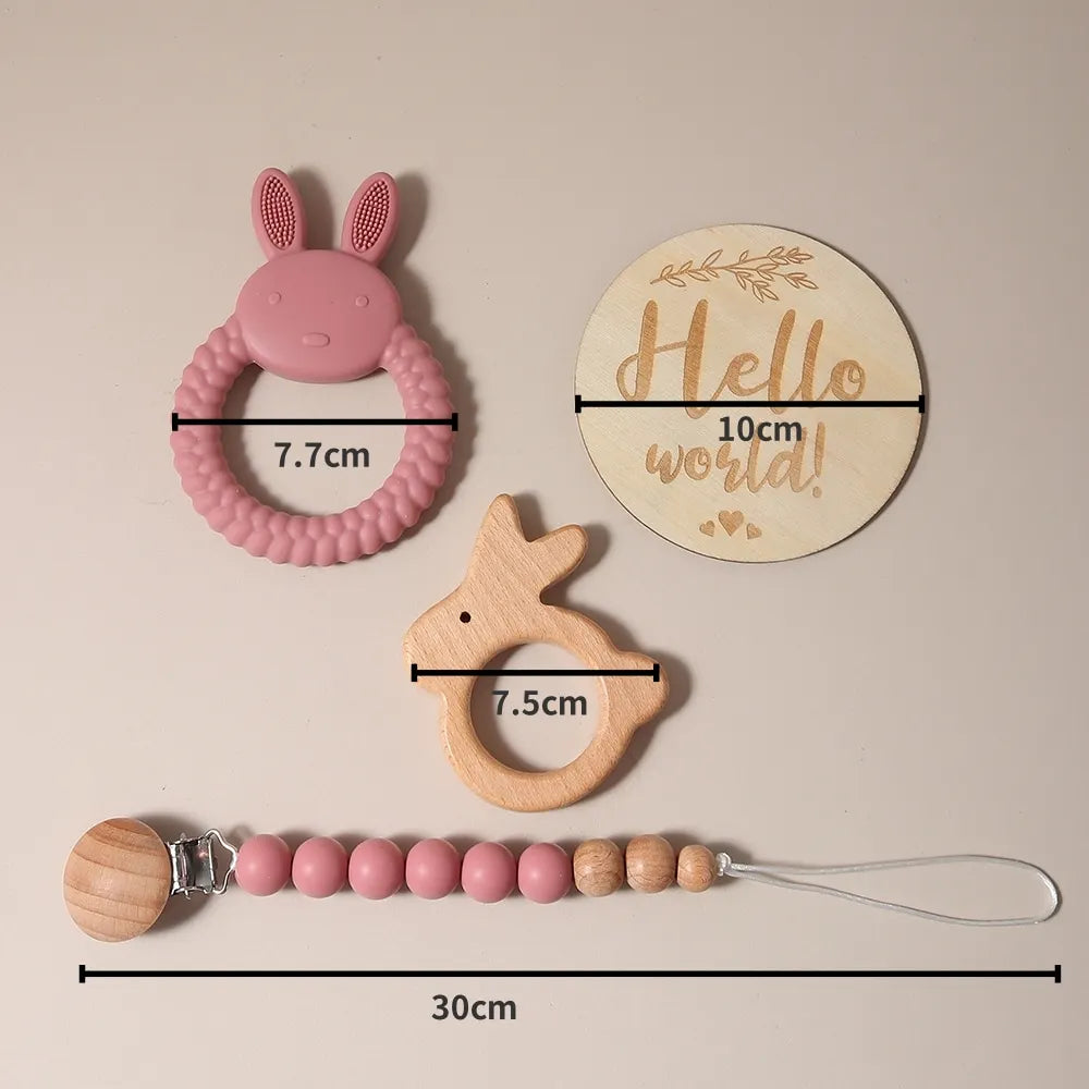 Newborn Baby 4pc Silicone Bunny Teether Gift Set