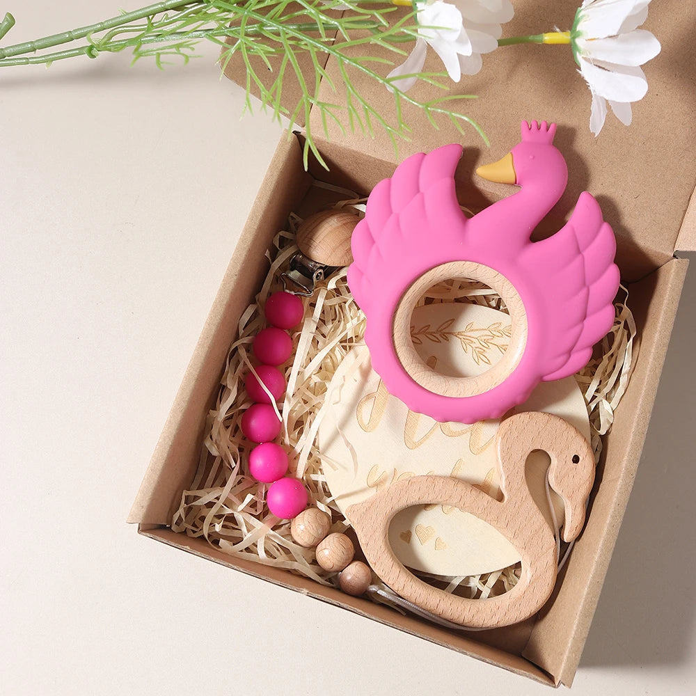Newborn Baby 4pc Silicone Swan Teether Gift Set