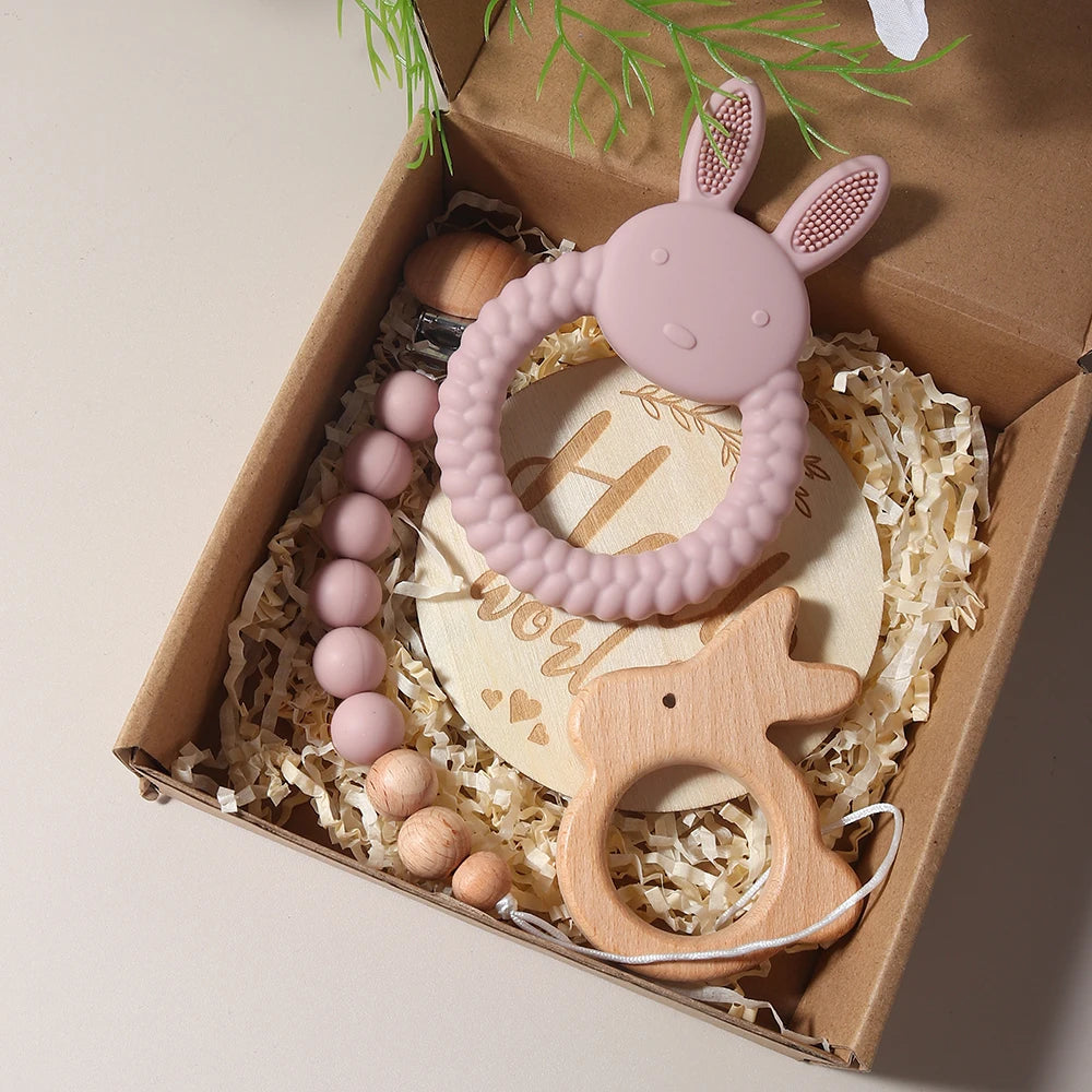 Newborn Baby 4pc Silicone Bunny Teether Gift Set