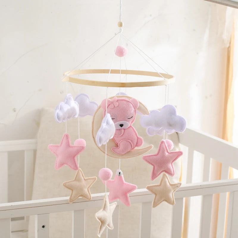 Baby Wooden Comfort Moon Bear Wind Chime Pendant Crib Mobiles
