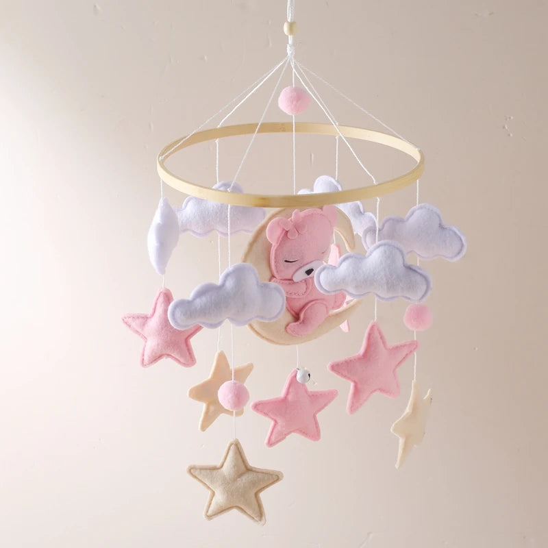 Baby Wooden Comfort Moon Bear Wind Chime Pendant Crib Mobiles