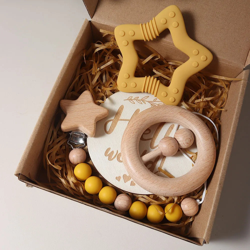 Newborn Baby 4pc Silicone Star Teether Gift Set