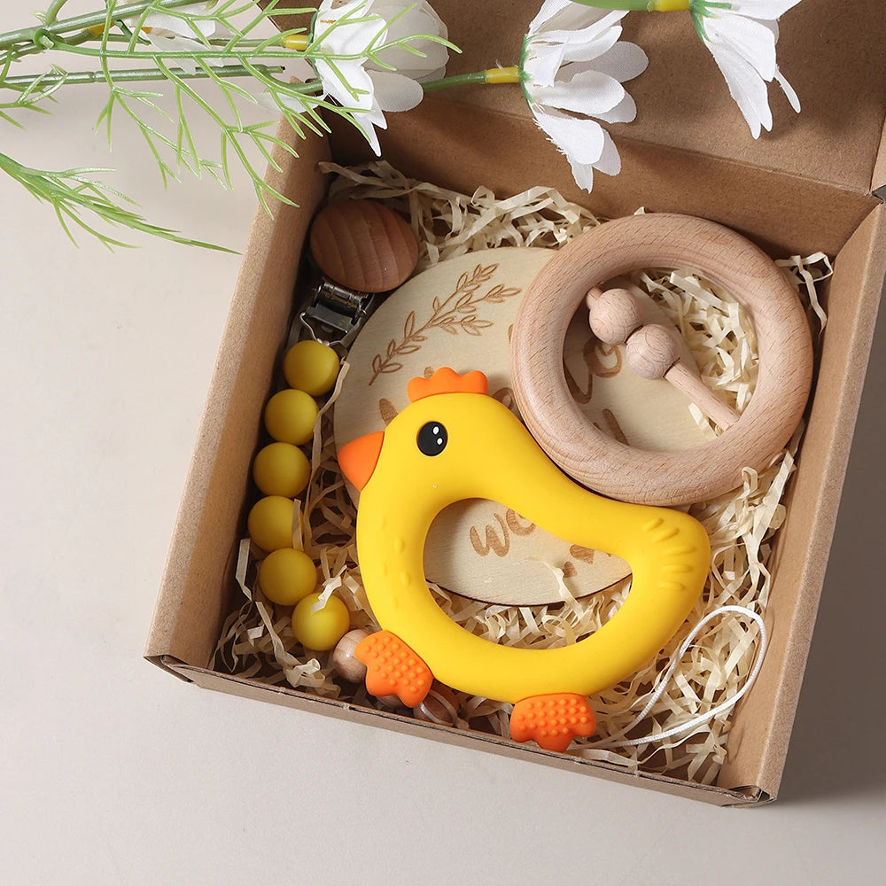 Newborn Baby 4pc Silicone Chick Teether Gift Set
