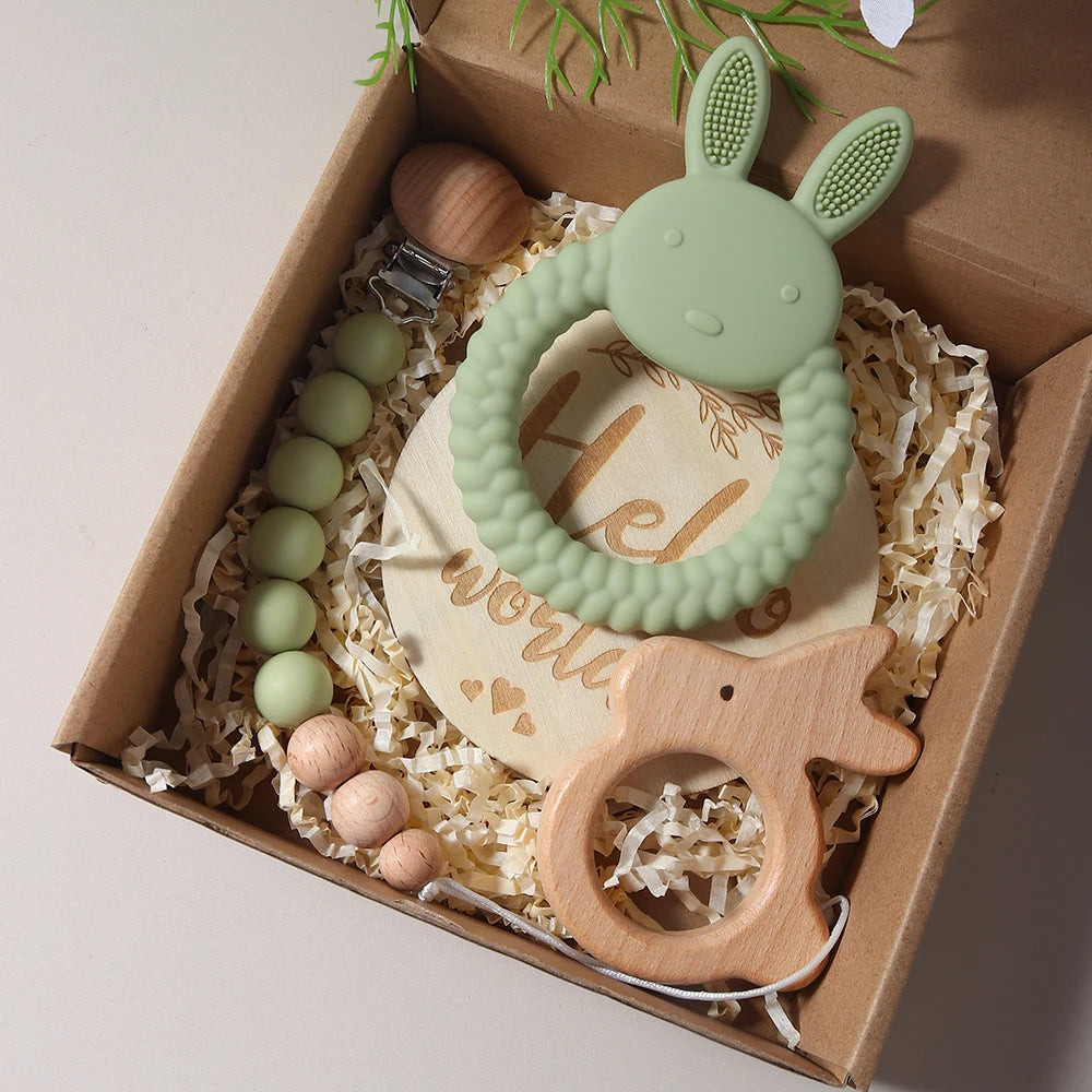 Newborn Baby 4pc Silicone Bunny Teether Gift Set