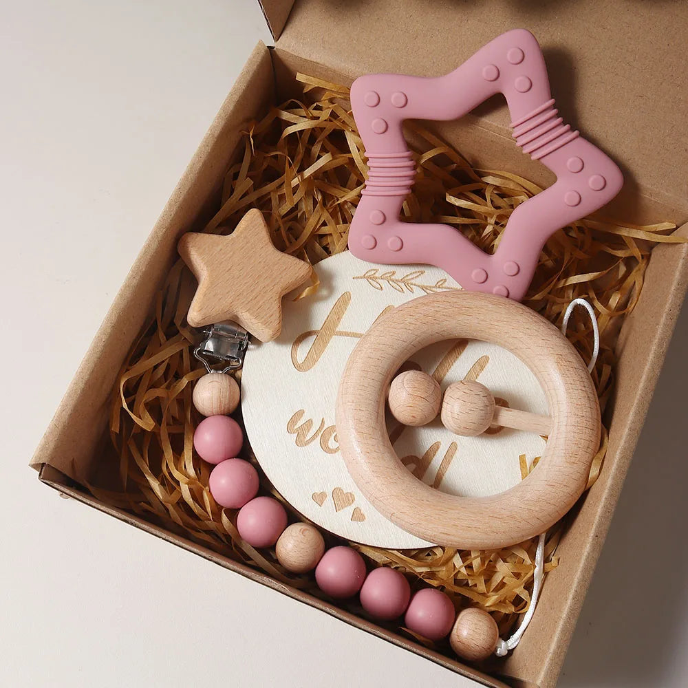 Newborn Baby 4pc Silicone Star Teether Gift Set