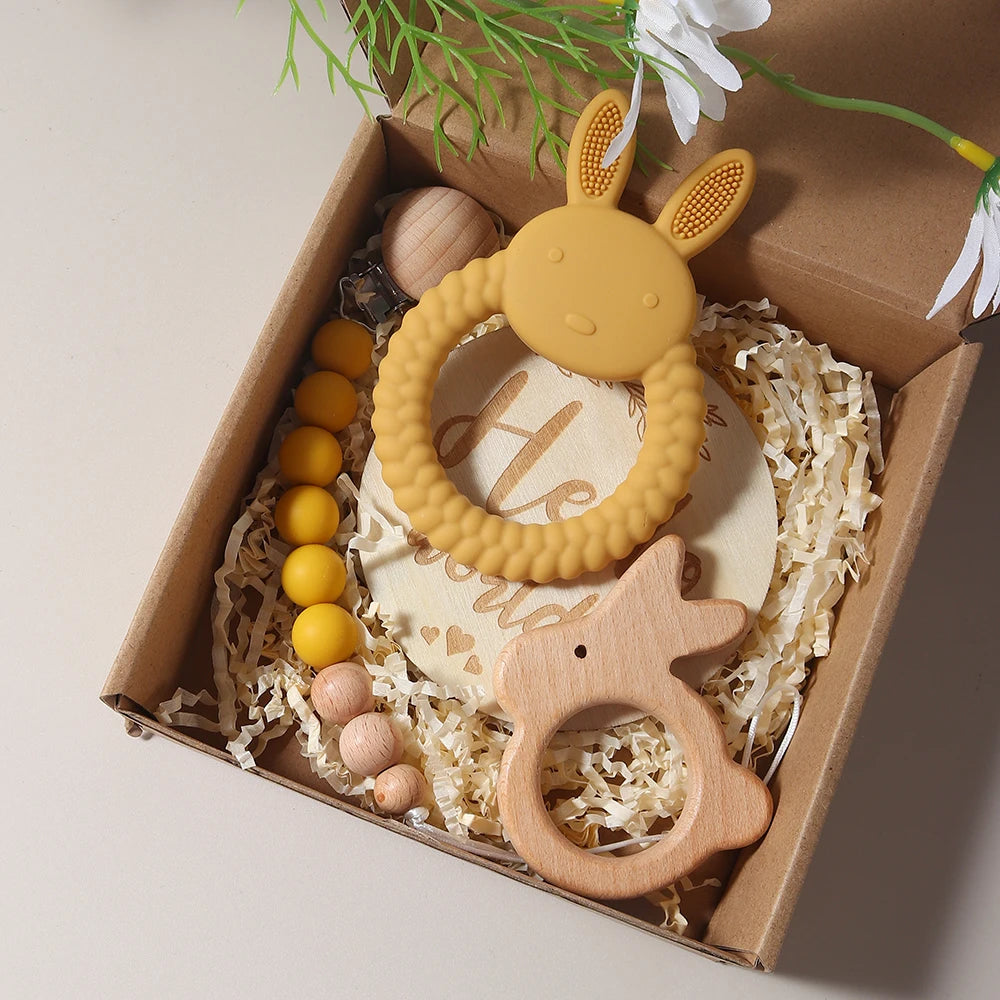 Newborn Baby 4pc Silicone Bunny Teether Gift Set