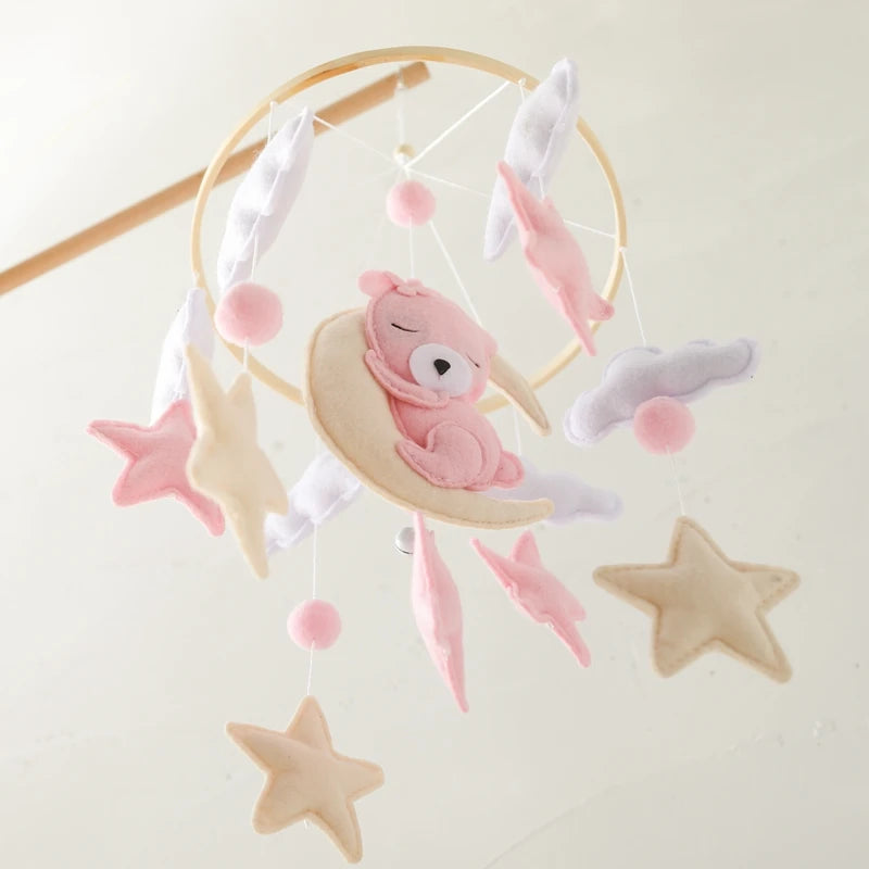 Baby Wooden Comfort Moon Bear Wind Chime Pendant Crib Mobiles