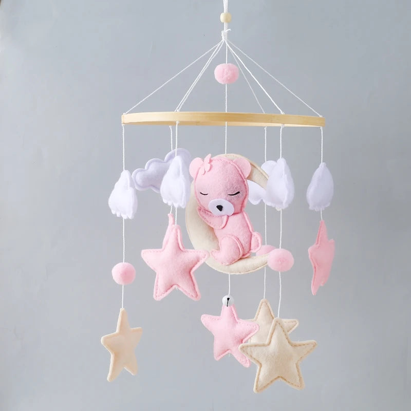 Baby Wooden Comfort Moon Bear Wind Chime Pendant Crib Mobiles