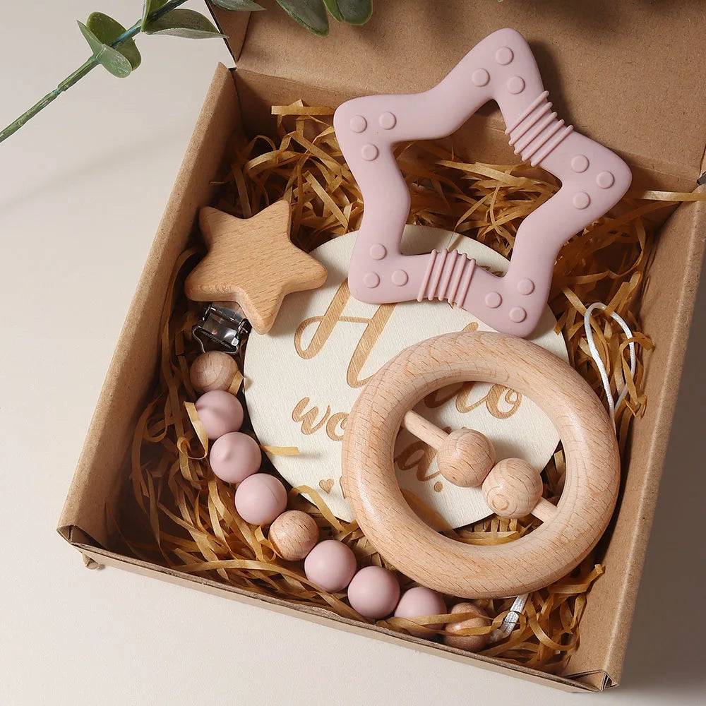 Newborn Baby 4pc Silicone Star Teether Gift Set