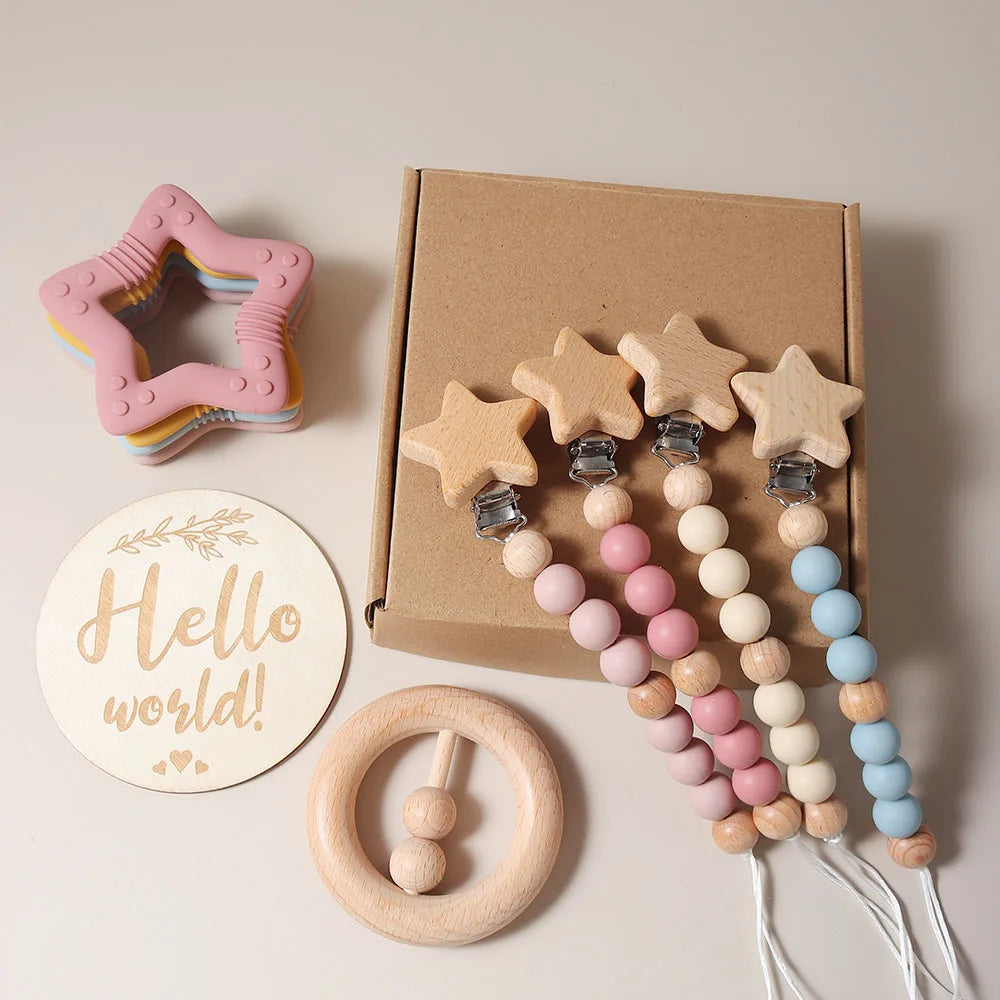 Newborn Baby 4pc Silicone Star Teether Gift Set