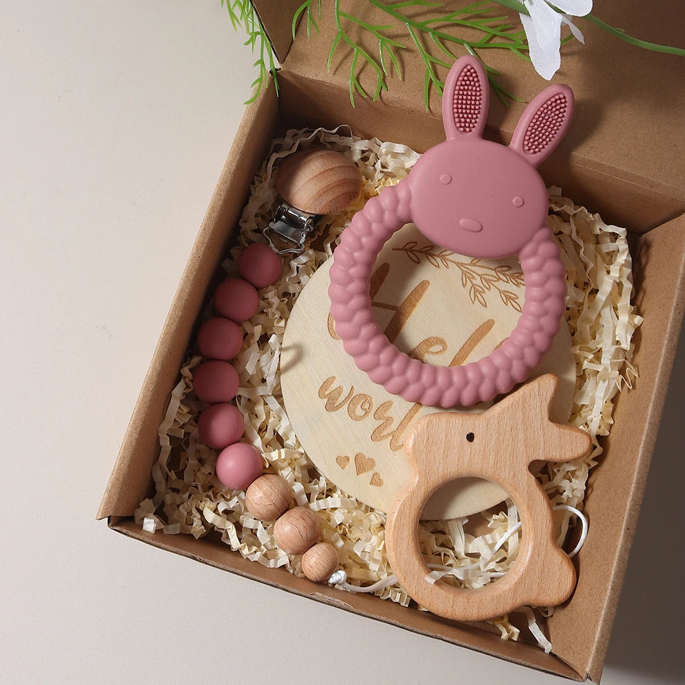 Newborn Baby 4pc Silicone Bunny Teether Gift Set