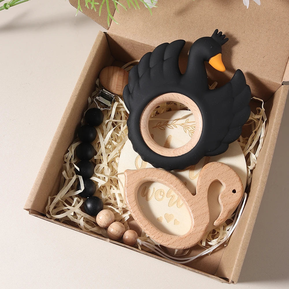 Newborn Baby 4pc Silicone Swan Teether Gift Set