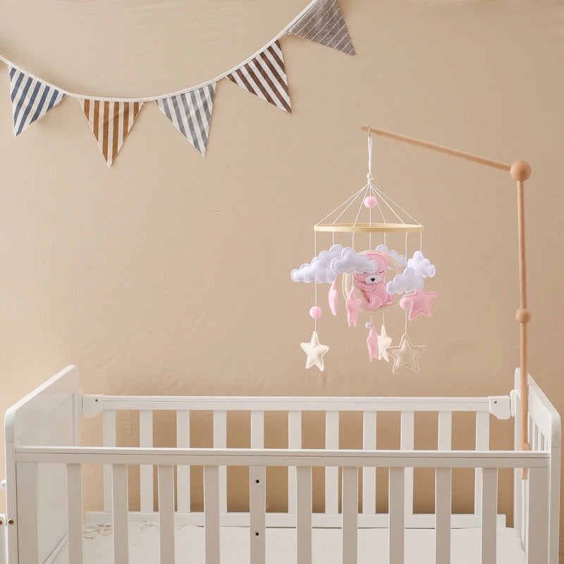 Baby Wooden Comfort Moon Bear Wind Chime Pendant Crib Mobiles