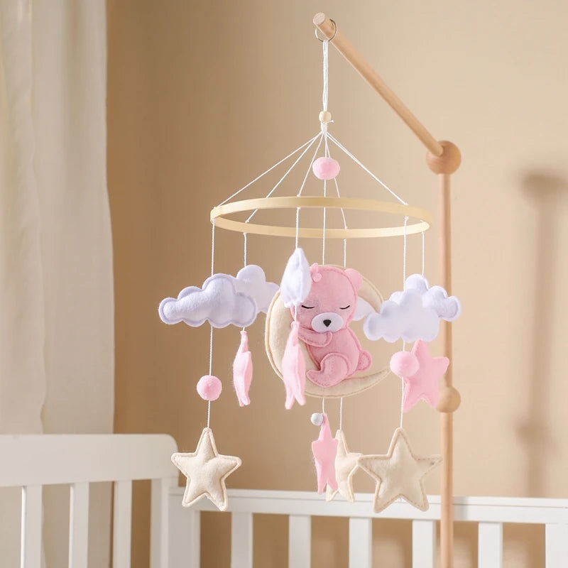 Baby Wooden Comfort Moon Bear Wind Chime Pendant Crib Mobiles