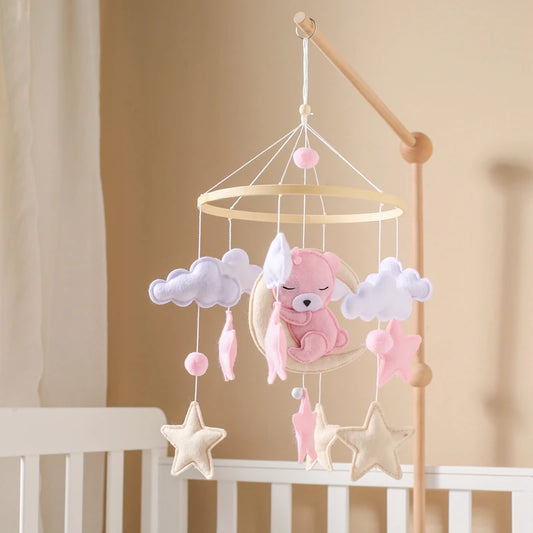 Baby Wooden Comfort Moon Bear Wind Chime Pendant Crib Mobiles