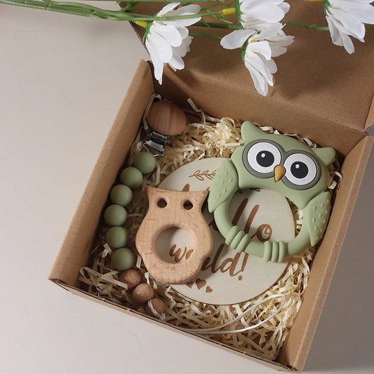 Newborn Baby 4pc Silicone Owl Teether Gift Set