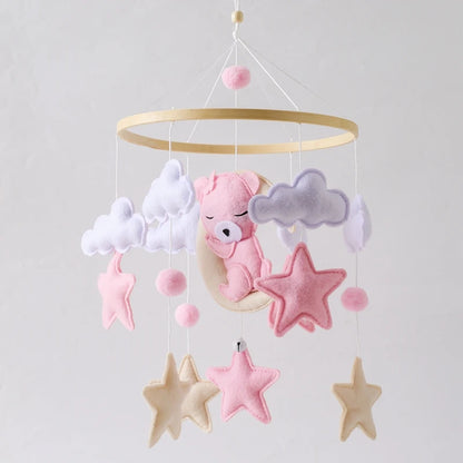 Baby Wooden Comfort Moon Bear Wind Chime Pendant Crib Mobiles