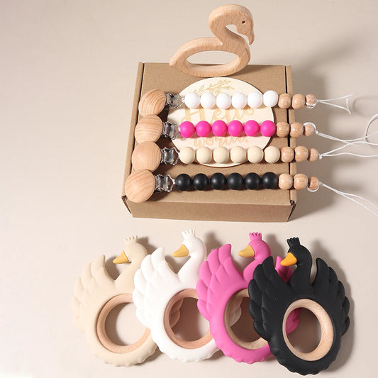 Newborn Baby 4pc Silicone Swan Teether Gift Set