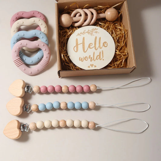 Newborn Baby 4pc Silicone Heart Teether Gift Set