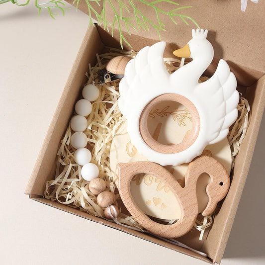 Newborn Baby 4pc Silicone Swan Teether Gift Set