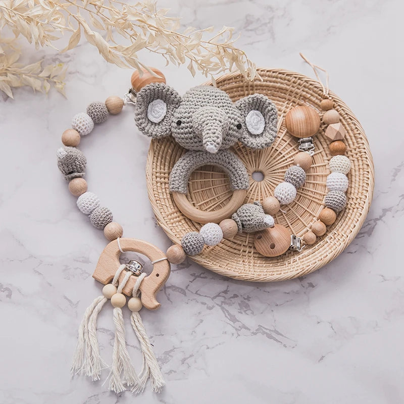 Newborn Baby 7pc Pacifier Chain Cotton Blanket Gift Set