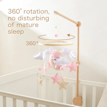 Baby Wooden Comfort Moon Bear Wind Chime Pendant Crib Mobiles