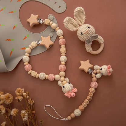Newborn Baby 7pc Pacifier Chain Cotton Blanket Gift Set