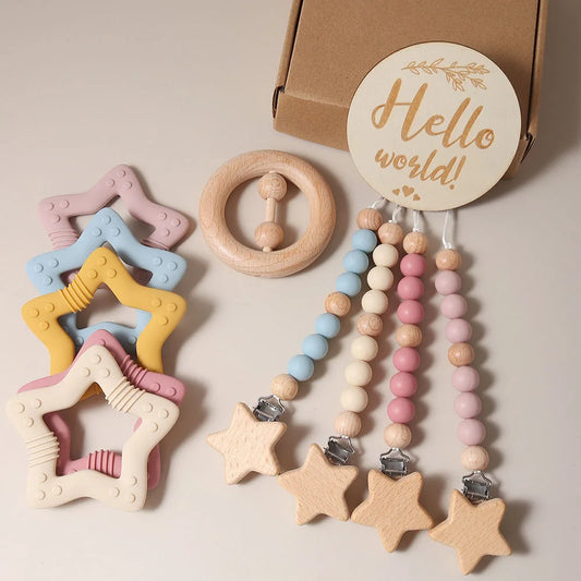 Newborn Baby 4pc Silicone Star Teether Gift Set
