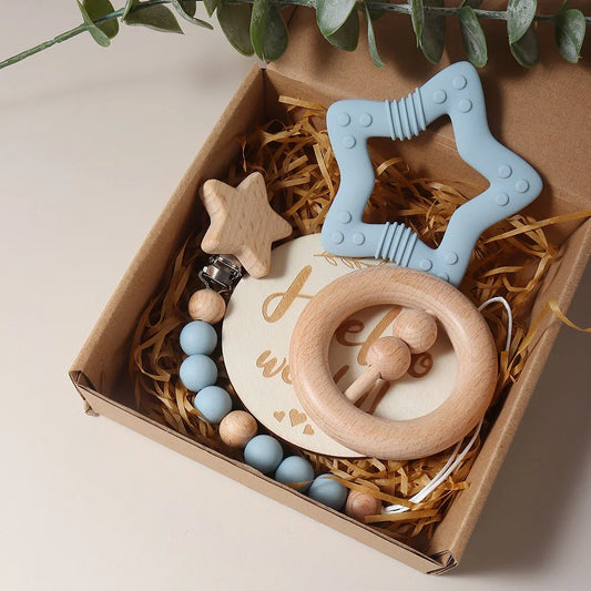 Newborn Baby 4pc Silicone Star Teether Gift Set