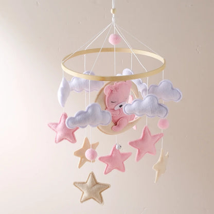 Baby Wooden Comfort Moon Bear Wind Chime Pendant Crib Mobiles
