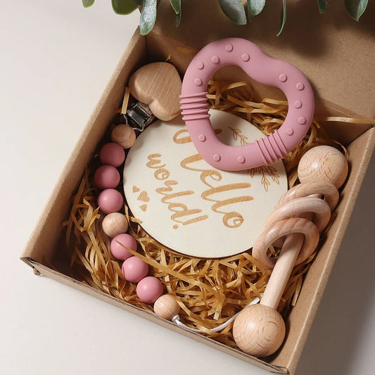 Newborn Baby 4pc Silicone Heart Teether Gift Set