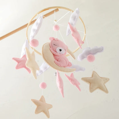 Baby Wooden Comfort Moon Bear Wind Chime Pendant Crib Mobiles